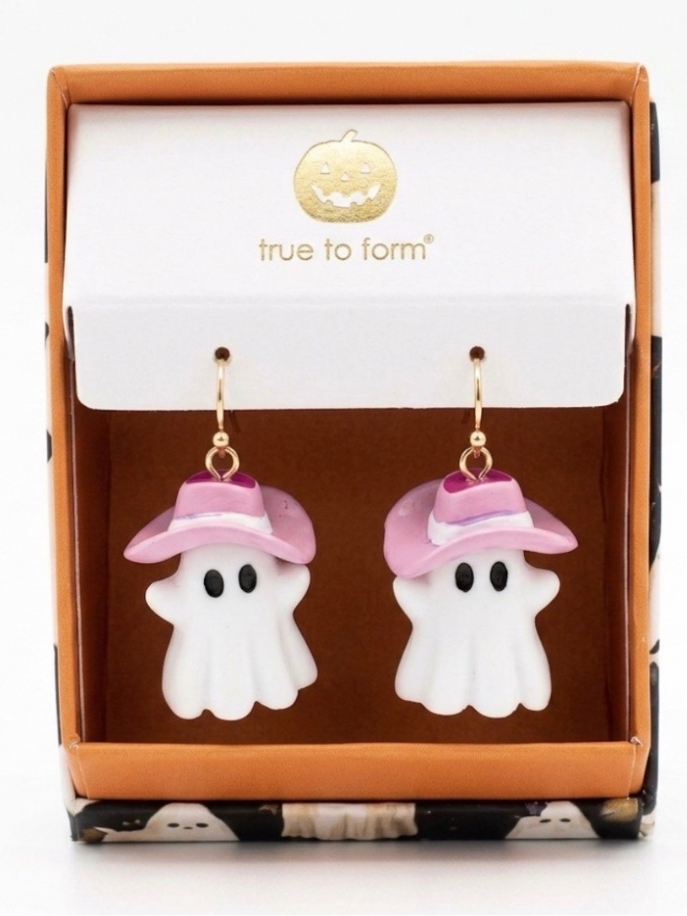 True To Form Viral Ghost pink cowboy hat Halloween dangle Earrings